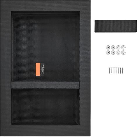 Mophorn Nicchia da Incasso per Bagno Doccia 40,64 x 60,96 x 10 cm, Nicchia da Parete Spazio Doppio in Plastica XPS Impermeabile, Nicchia da Incasso a Parete per Sapone da Bagno con Mensola Colore Nero