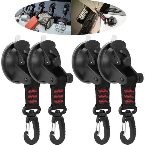 Ganci per appendere tende - Accessori per tende - Ganci a ventosa - Confezione da 4 - Ventose con ganci - Resistenti fino a 10 kg - Ideali per campeggio, roulotte, casa e tende - Installazione senza f (1/5)