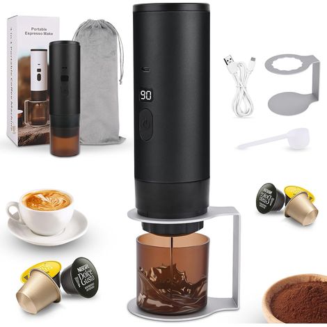 3 en 1 Machine à Café Portable,CafetièRes Expresso à Capsules, Sans Fil & Auto-Chauffante, 15Bar, 90ML, Peut préparer 50 tasses de café, Pour Bureau Camping Voiture Voyage (Noir) (1/5)