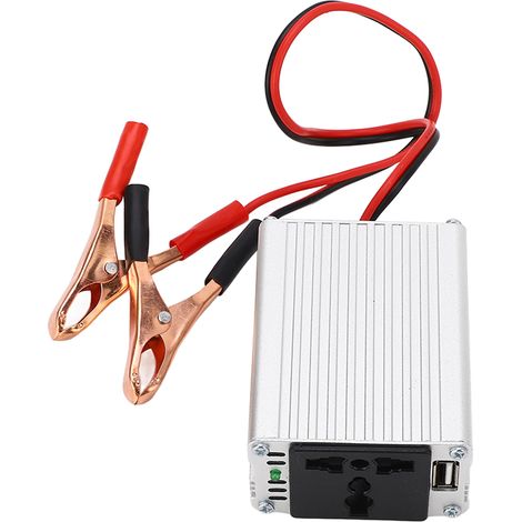 Convertisseur de tension 200W avec prise universelle AC220V et charge rapide USB, modèle à pinces batterie, entrée DC12V vers sortie AC220V. (1/5)