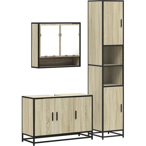 Maison Exclusive - 3-tlg. Badmöbel-Set Sonoma-Eiche Holzwerkstoff
