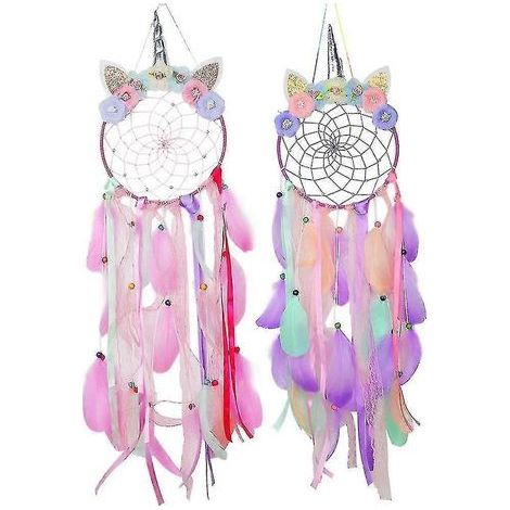Lot de 2 attrape-rêves en forme de cheval, rose, pour chambre d'enfant ou d'adolescente. (1/5)