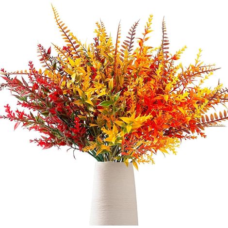 Künstliche Herbstblumen 8 Bündel Herbststrauß Herbst Farbverlauf Blätter Zweige (1/5)