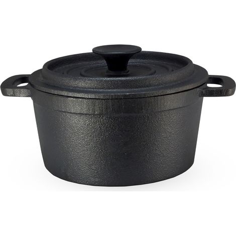 Gusseisen Topf mit Deckel 14 cm - Grilltopf Eisentopf Kochtopf Schmortopf Bräter