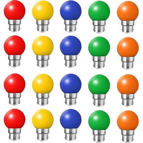 Lot de 20 ampoules LED colorées G45 (B22) pour éclairage de Noël (1/4)