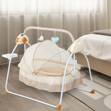 Cuna eléctrica para bebé, columpio para bebé, columpio automático para bebé, cuna, mecedora con función de reproducción de música MP3, cuna eléctrica para bebés de 0 a 18 meses (caqui) (1/5)