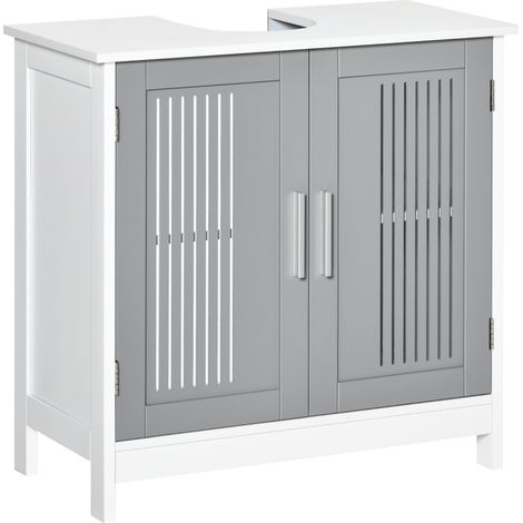 Modern Under Sink Cabinet with 2 Doors, Bathroom Vanity Unit, Pedestal Under Sink Design, Storage Cupboard with Adjustable Shelves, Grey