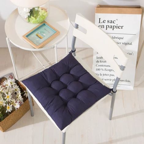 Lot de 4 coussins de chaise moelleux, avec ruban, pour salle à manger, jardin, terrasse ou cuisine (40 x 40 cm), bleu foncé - couleur (1/5)