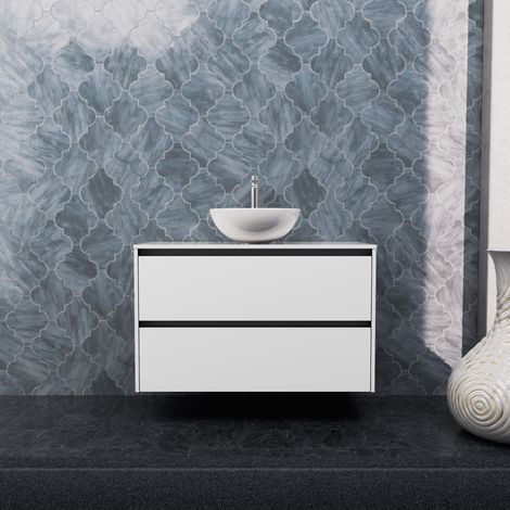 Inda - Badezimmerschrank 2 Schubladen B.100 mit Aufsatzwaschbecken / Hochglanzweiß - Smeraldo