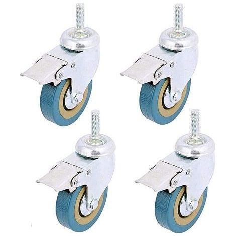 4 pack, Verrouillage 3" Mont tige filetée Roulette pivotante Rotation Non marquant Roue à roulettes en polyuréthane et frein pour chariots, meubles, établi (Tige filetée: 12 X 30mm) (1/5)