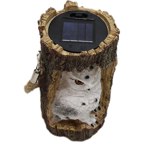 Lumière solaire LED souche d'arbre avec hibou, lampe extérieure pour balcon, suspension décorative. (1/4)