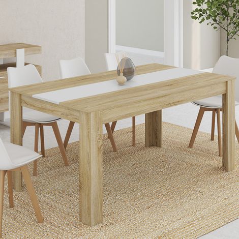 GEORGIA mesa de comedor rectangular para 8 en imitación haya y blanco 160 x 90 cm (1/5)