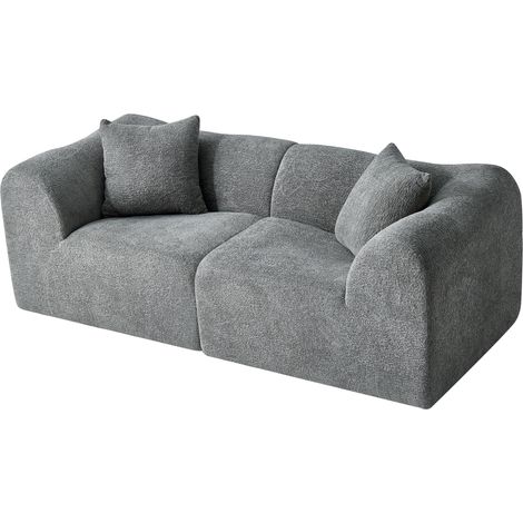 Canapé 2 places compact en velours gris avec coussins, pour petit salon, bureau ou appartement, assise confortable et base antidérapante moderne CHICFURN (1/5)