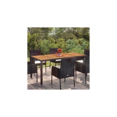 Table de jardin dessus en bois Noir 190x90x75 Résine tressée (1/5)