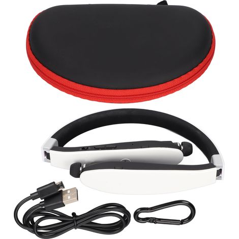 Écouteurs Bluetooth tour de cou stéréo à réduction de bruit, pliables et rétractables, sans fil, avec micro, blanc (1/5)