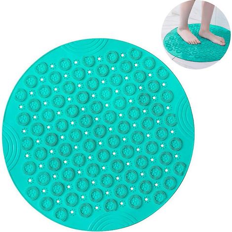 PVC Massage-Badewannenteppich Rund Badewannenteppich Rutschfester antibakterieller Badvorleger Waschbarer Duschmatte Badewannenteppich mit Ablauflöchern und Saugnäpfen, 55x55cm, grün