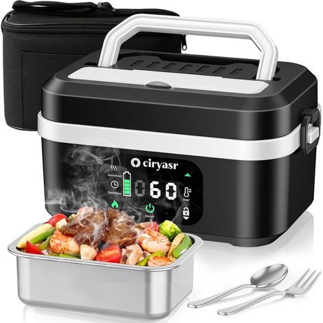 Boîte à lunch électrique sans fil pour adultes, 1.35L 20000mAh Rechargeable Gamelle Chauffante