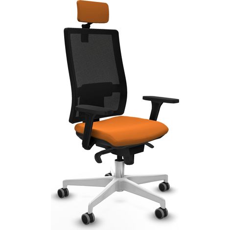 Horna sincro malla negra similpiel naranja brazos 3D base blanca cabecero 2D ruedas 65mm engomadas (1/5)