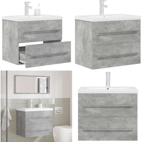 vidaXL 2-tlg. Badmöbel-Set Betongrau Holzwerkstoff (1/5)