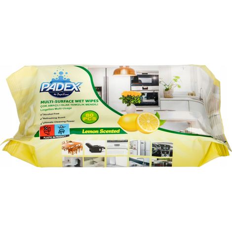Padex - Toallitas limpiadoras de superficies humedecidas con limón 80 uds. (1/2)