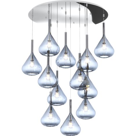 Sospensione Contemp Tonda Kona Metallo Cromo Vetro Blu 12 Luci E27 (1/3)