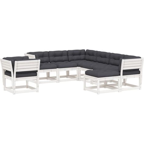 vidaXL Set Salotto Giardino 8pz con Cuscini Bianco Legno Massello Pino (1/5)