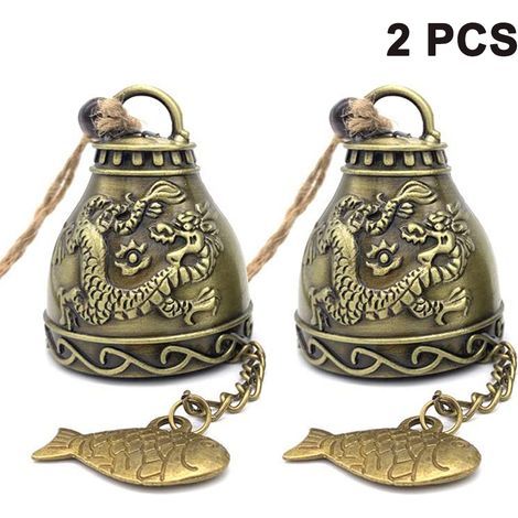Lot de 2 carillons à vent suspendus, style Feng Shui vintage, porte-bonheur pour la maison et le jardin. Cadeau idéal. (1/4)