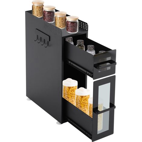 Étagère à épices à 3 étages à tirer - Étagère de cuisine avec tiroir - Multifonction - Étagère à épices - Étagère sous meuble - 36 x 15 x 51 cm - Noir (1/5)