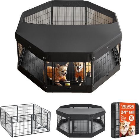 Parque para perros Vevor en venta, 61 cm, 4 paneles, área de ejercicio con cubierta superior y alfombrilla inferior, valla metálica plegable para animales (1/2)