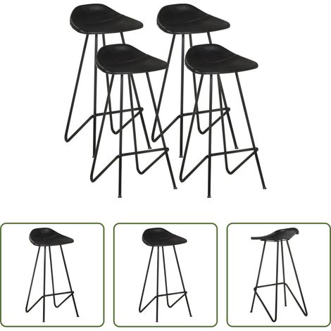 Chaise de bar -  Tabourets de bar lot de 4 noir cuir véritable (1/5)