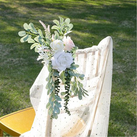 Grand bouquet de fleurs sur le thème de la forêt, destiné à décorer les dossiers de chaises lors de banquets, mariages et célébrations. (1/5)