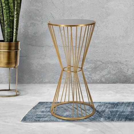 Dmora - Wohnzimmertisch Aldruda, Niedriger Wohnzimmertisch, Kaffeeregal, Couchtisch für Sofa, 40x40 h80 cm, Gold (1/5)