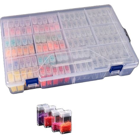 Caja de almacenamiento para pintura de diamantes, diseño compacto, plástico resistente, 124 compartimentos. (1/2)