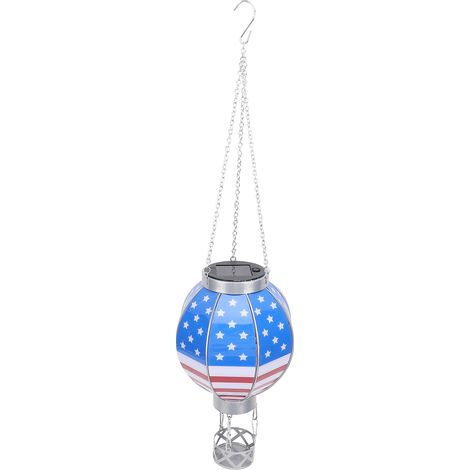 Lanterne solaire décorative suspendue en forme de montgolfière avec porte-bougie pour cour, jardin, terrasse, porche. (1/5)