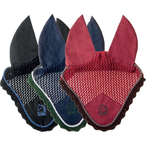 Pour en savoir plus :, Bordeaux 05: Casque d'écoute Tattini crochet de coton avec couvre-oreilles et broderie Tattini contrasté (1/4)