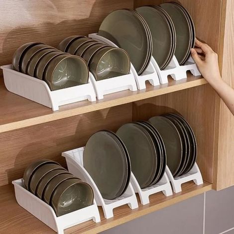 Porte-assiettes - - Ensemble de 3 - Organiseur en plastique - Blanc - Rangement vertical (1/4)