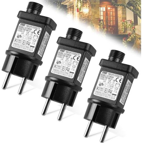Transformateur LED 31V 6W: 3 Pièces Prise Clignotante avec Fonction Minuterie, Étanche IP44 Transformateur LED, Fonction Mémoire, 8 Modes, pour Lumières de Noël, (1/5)