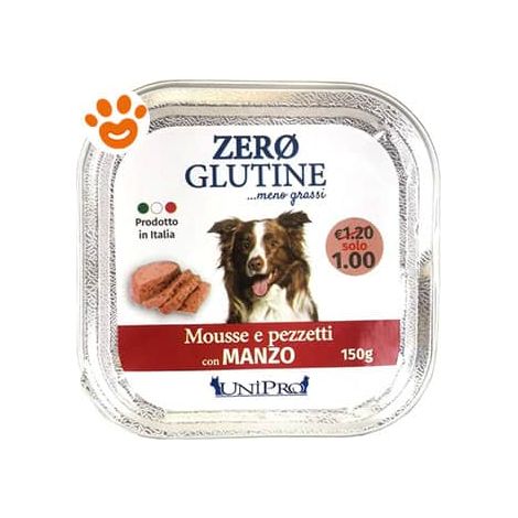 Unipro Dog Adult Zero Glutine Manzo - Vaschetta 150 Gr -