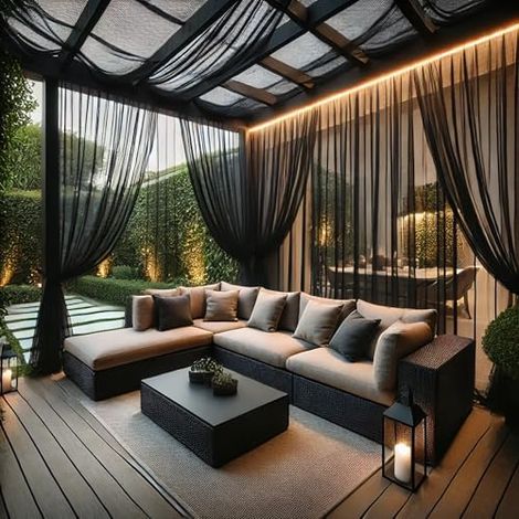 Extra breite Outdoor-Vorhänge, wasserdicht, Voile-Netz, leicht, Privatsphäre, Insektennetz für Terrasse, Veranda, Balkon, Pergola, Terrasse, B 325 x L 248 cm pro Paneel, 2 Paneele (1/5)