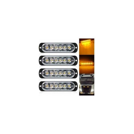 Lot de 4 – 6 LED ultra-minces clignotantes jaunes – Mini barre lumineuse LED d'urgence, 18 modes de clignotement, 12 V-24 V, pour voitures et camions universels (1/5)