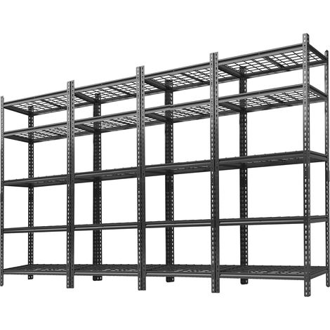 Lot de 4 étagères métalliques 5 niveaux réglables très résistantes 91×41×183 cm garage cellier (1/5)