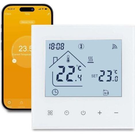 Thermostat Connecté WiFi Maison Connectée Thermostat pour Plancher Chauffant à Eau Thermostats d'ambiance Programmables sans Fil Compatible Alexa, Google Home 3A,Blanc