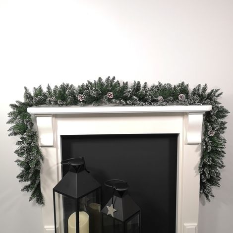 Premier Christmas Rocky Mountain Garland 2.7m Snow Flocked with Cones (1/2)