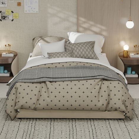 Cadre lit minimaliste 140×200cm beige velours hollandais,avec pistons gaz,design moderne,sans tête de lit ni matelas-Mi