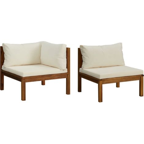 INLIFE Ensemble de canapés 2 pcs et coussins blanc crème Acacia solide (1/5)