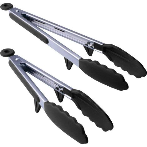 Pince cuisine pince barbecue.Pince professionnelle en INOX et silicone alimentaire sans BPA, antidérapant, Support, Auto verrouillage. Lot de 2 pinces (1/4)