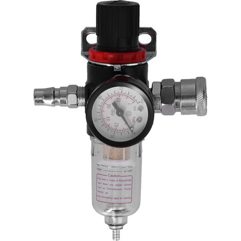 Régulateur de pression avec filtre anti-humidité, séparateur eau/huile et manomètre pour compresseur d'air 1/4 po (1/5)