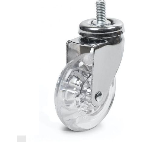 Roulette DESIGN "E" pivotante Ø 50 mm translucide bombé à tige filetée M8x15 mm