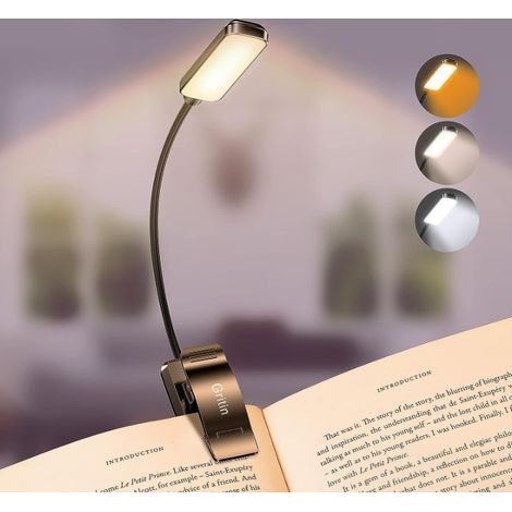 9 LED Reading Lamp, Rechargeable and Clip-on, Continuously Adjustable Light Intensity, 3 Eye Protection Modes (White/Amber/Mixed), 360° Flexible Neck, Bedside Lamp - Black - (1/4)