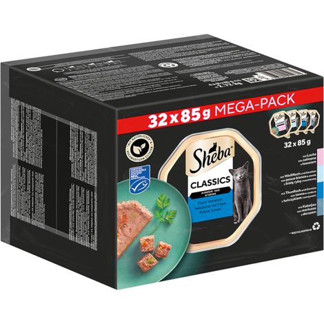 Cibo umido per gatti Sheba Mega Pack Gusto Pesce Vassoio 32x85g (1/4)